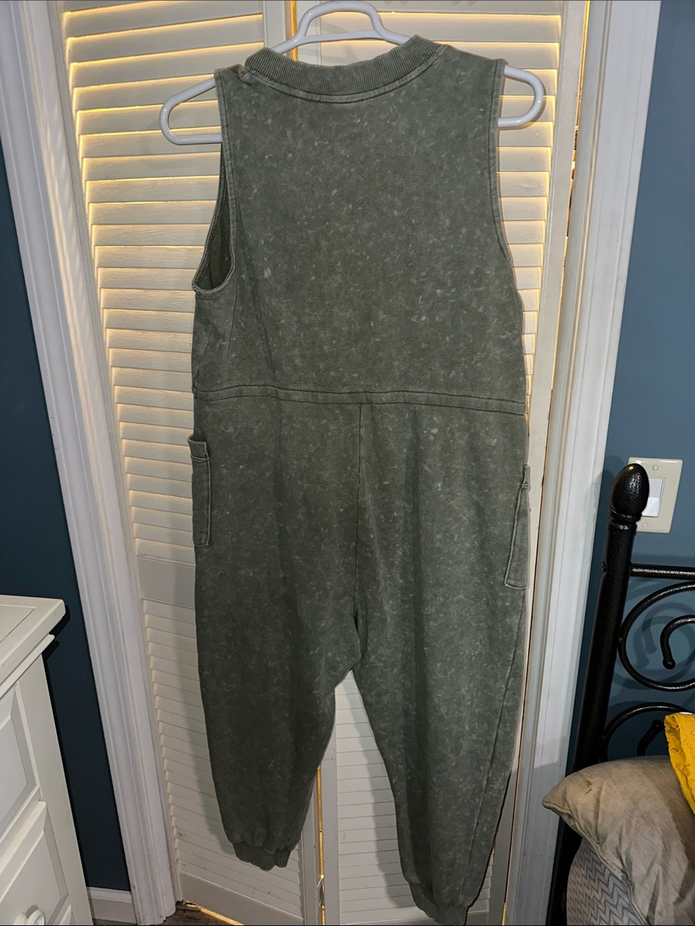Zella Washed Olive Sleeveless V-Neck Jumpsuit Romper - Picture 3 of 3